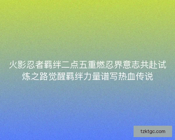 火影忍者羁绊二点五重燃忍界意志共赴试炼之路觉醒羁绊力量谱写热血传说